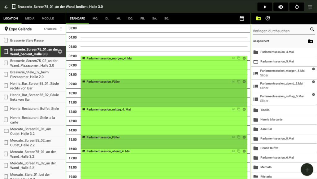 Abspielplan Management im ScreenLime Manager